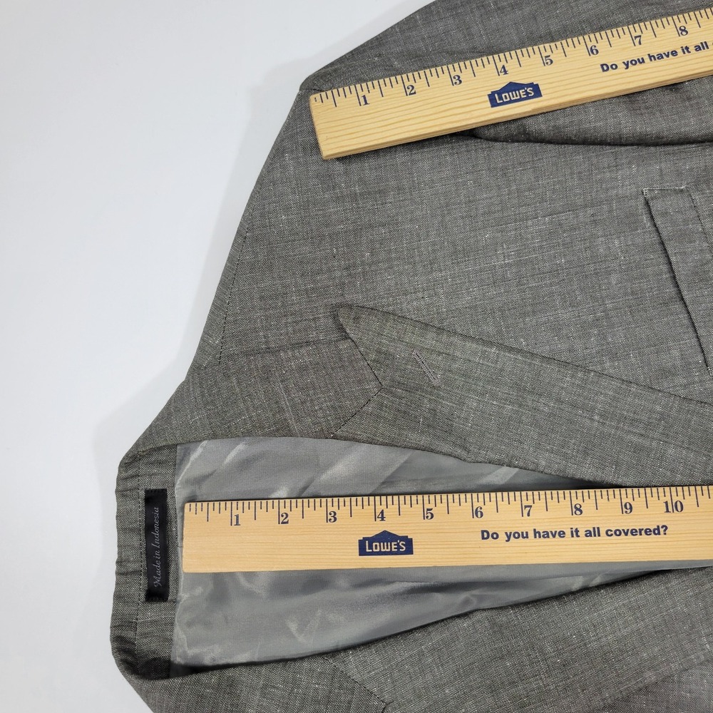 Calvin Klein‎ Men's Sport Coat Blazer Two Button Gray Herringbone Linen Wool 46R - Picture 4 of 15